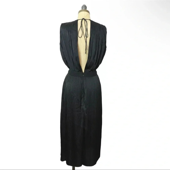 TOME Black Satin Cross Front Pleated Dress - Picture 6 of 12